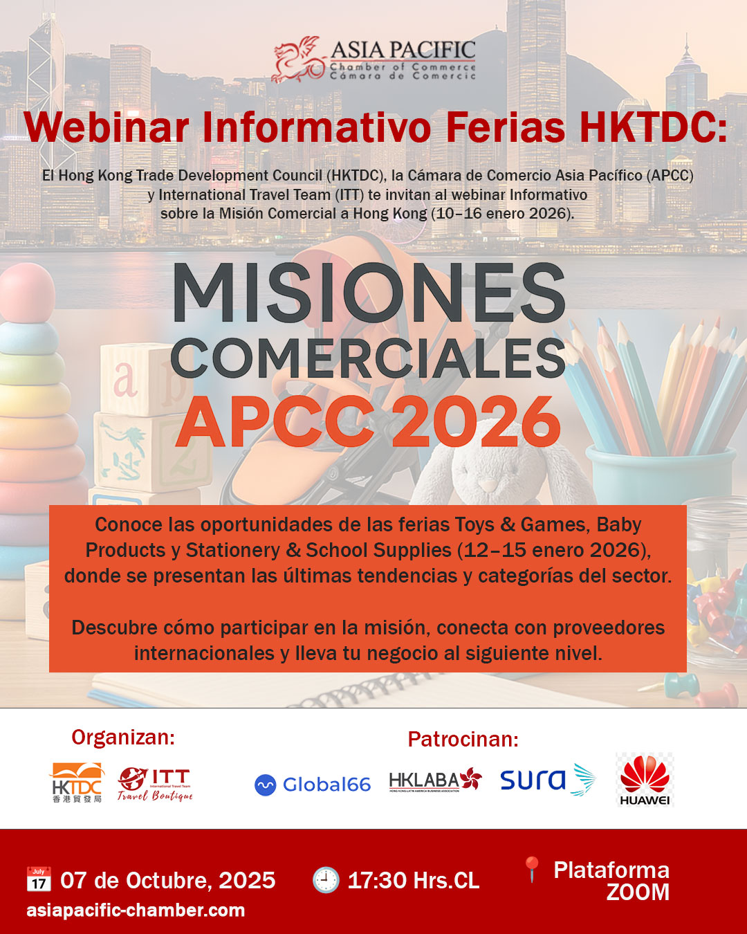Afiche Webinar Informativo HKTDC: Toys & Games · Baby Products · Stationery & School Supplies