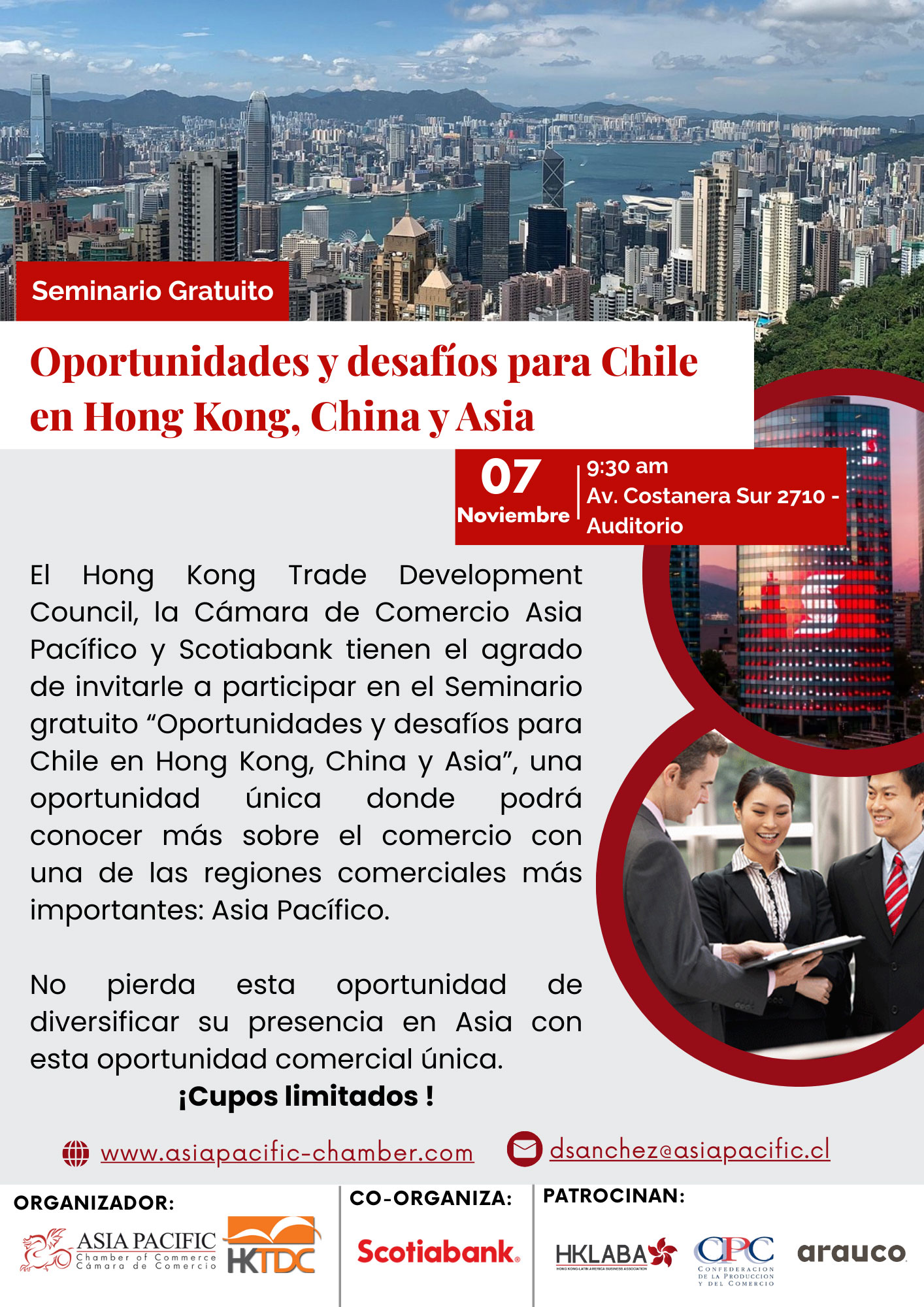 Afiche Seminario Gratuito: Oportunidades y desafíos para Chile en Hong Kong, China y Asia